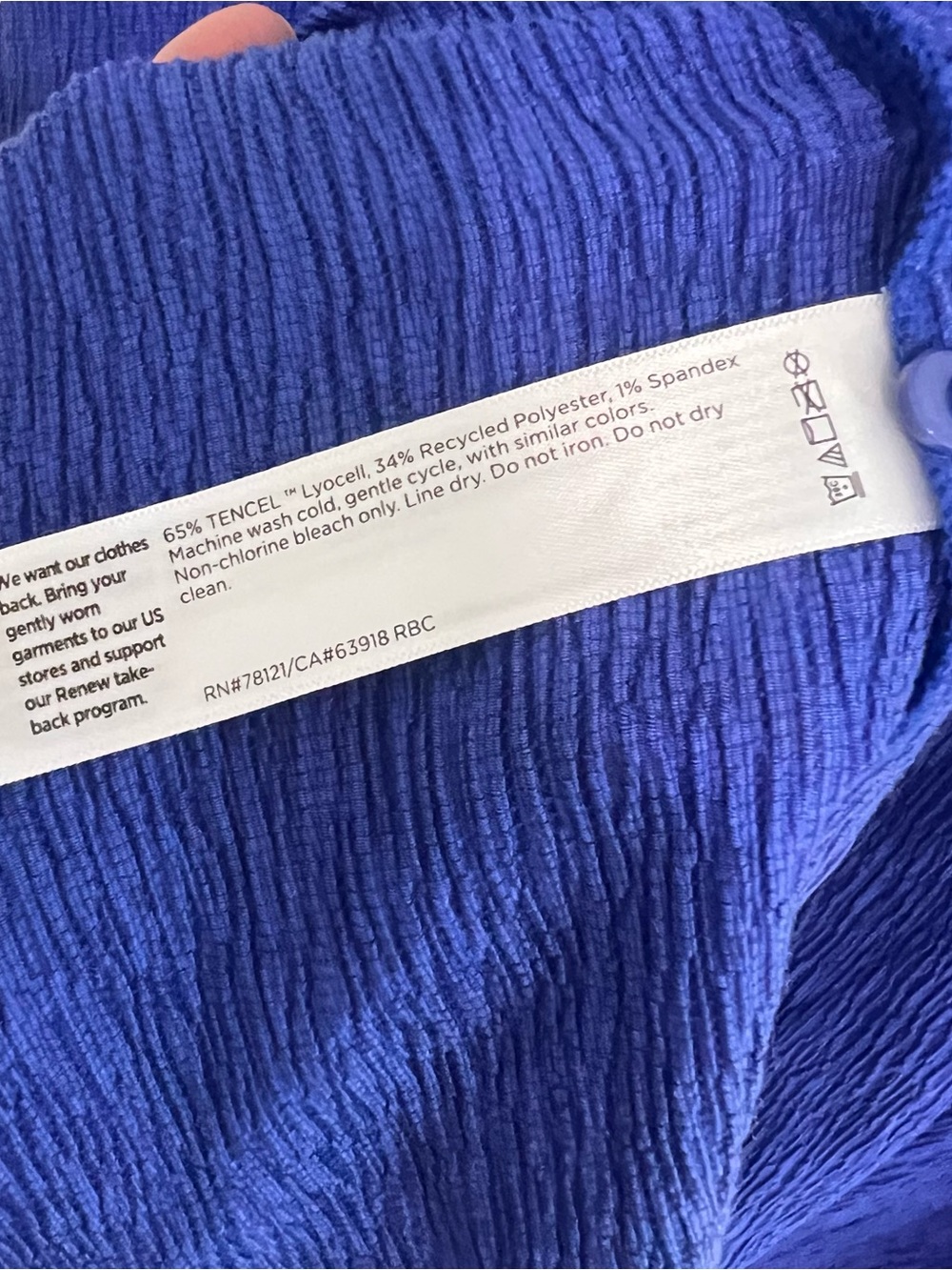 Eileen Fisher Woven Plisse Round Neck Dress Cobalt Blue Size Large Lagenlook - Picture 4 of 6